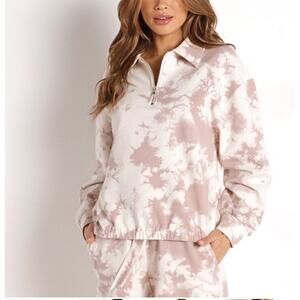 Varley size medium pullover Romero sweat shirt Mauve White Tie-Dye Zip athletic